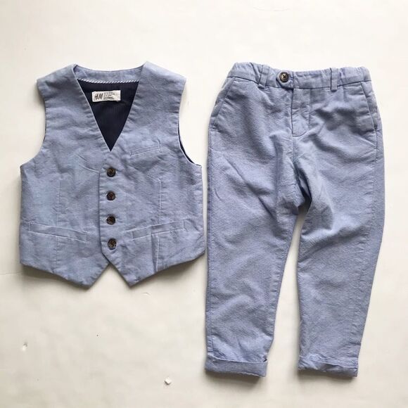 H&M blue vest 5-6Y & dress pant 3-4Y(pant fits like 4-5Y) set VGUC - Picture 1 of 10
